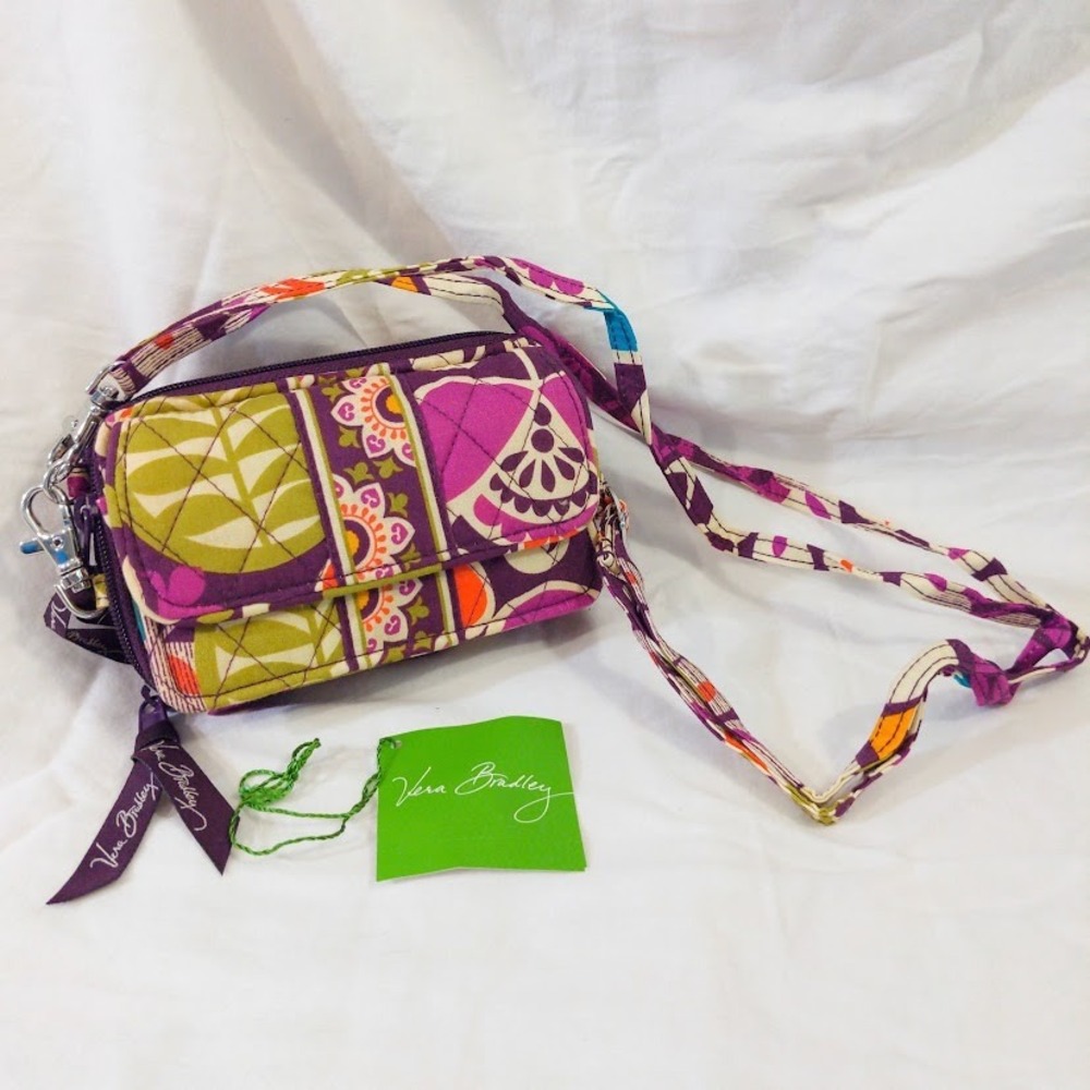 Vera Bradley Plum Crazy All In One Crossbody Wallet Wristlet Bag Purple Retired